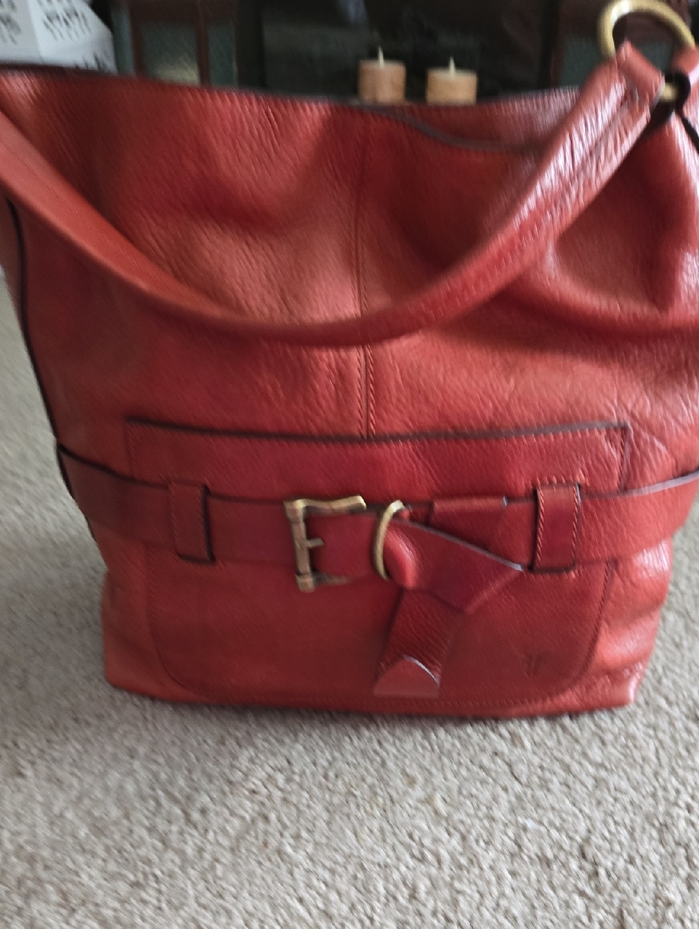 FRYE AND CO. Red Leather Shoulder Bag with Buckle Detail